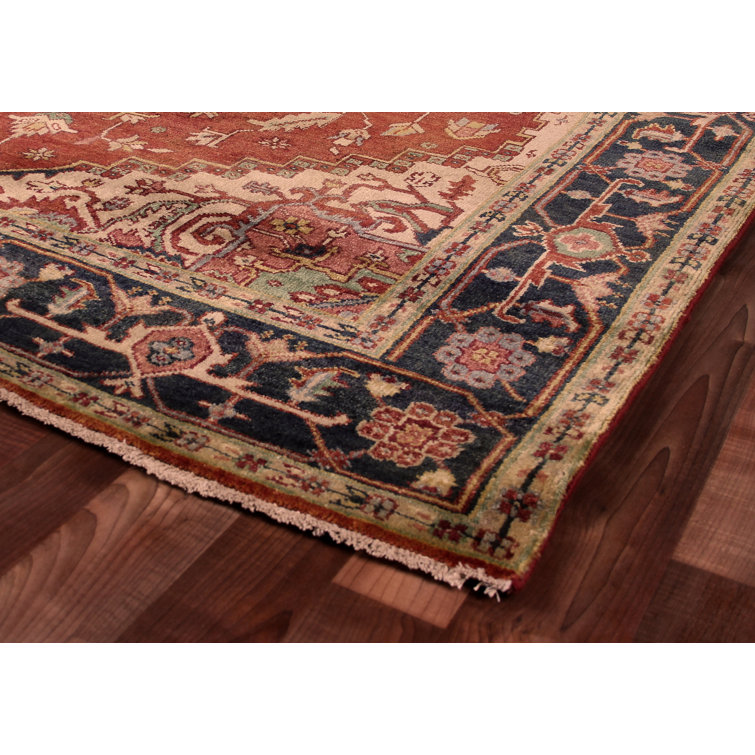 Hand-Knotted Red and Navy Wool 6' x 9' Area Rug