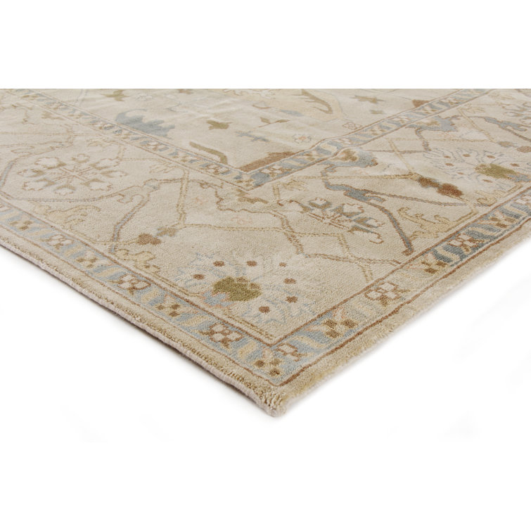 Hand-knotted Blue and Beige Wool Rectangular Area Rug