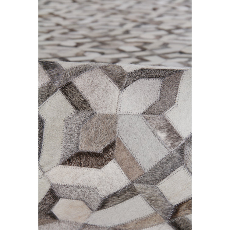 Handmade Ivory Geometric Cowhide Rug 5' x 8'