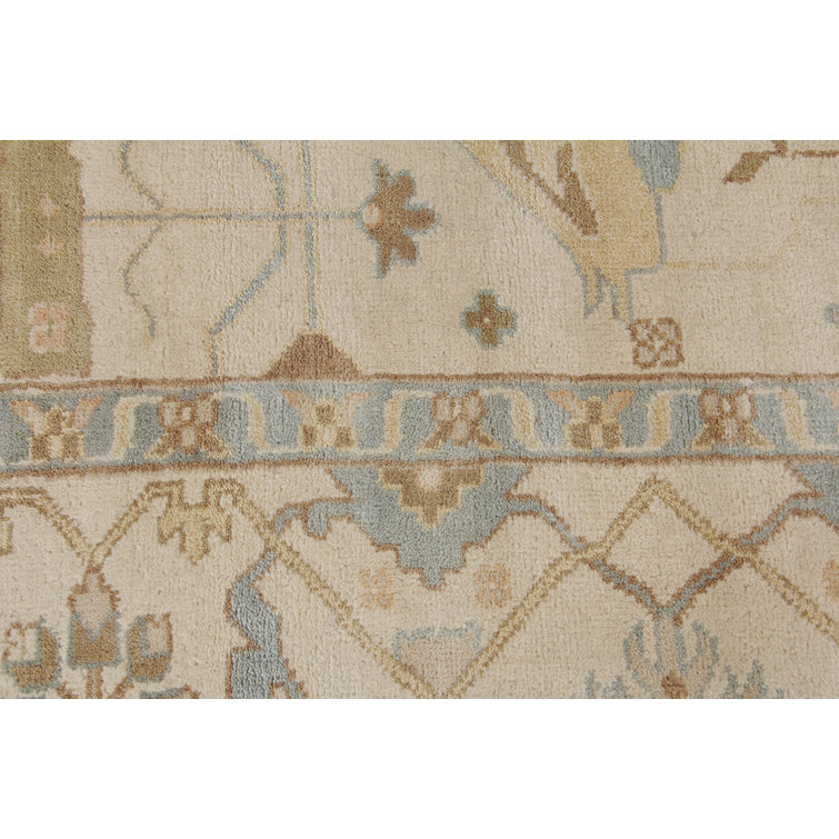 Hand-knotted Blue and Beige Wool Rectangular Area Rug