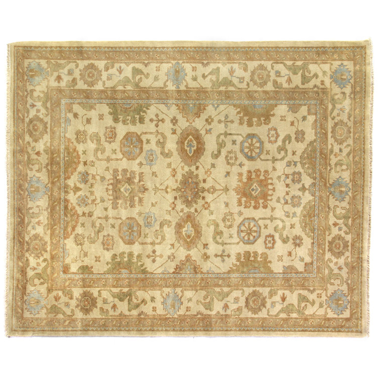 Hand-Knotted Ivory and Brown Wool Oriental Rug, 9' x 12'