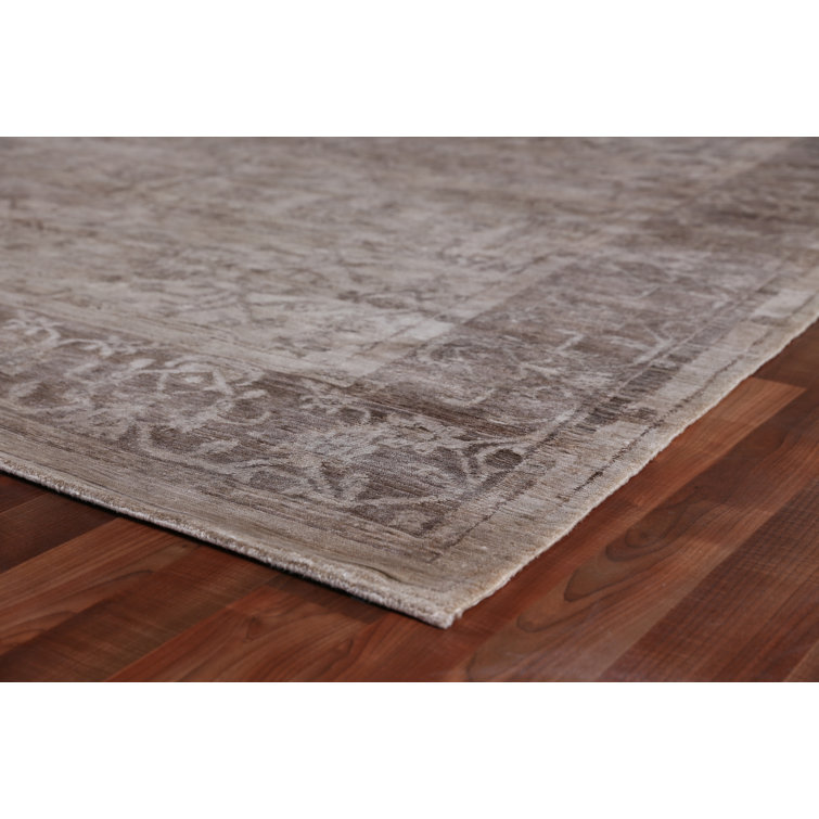 Beige and Light Brown Hand-Knotted Oriental Silk Rug, 9' x 12'