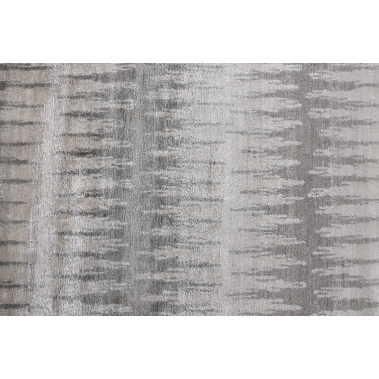 Gray Hand-Knotted Abstract 6' x 9' Viscose Rug