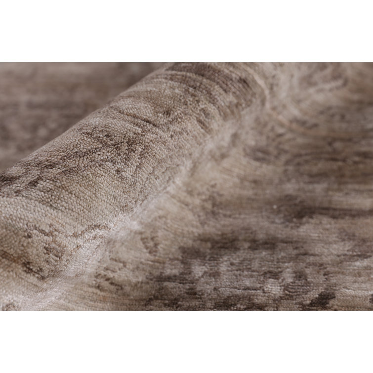 Beige and Light Brown Hand-Knotted Oriental Silk Rug, 9' x 12'