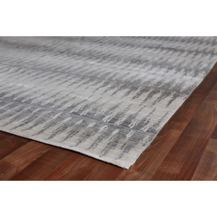 Gray Hand-Knotted Abstract 6' x 9' Viscose Rug