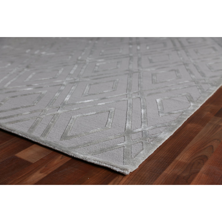 Gray Geometric Hand-knotted Wool Silk 8' x 10' Rug