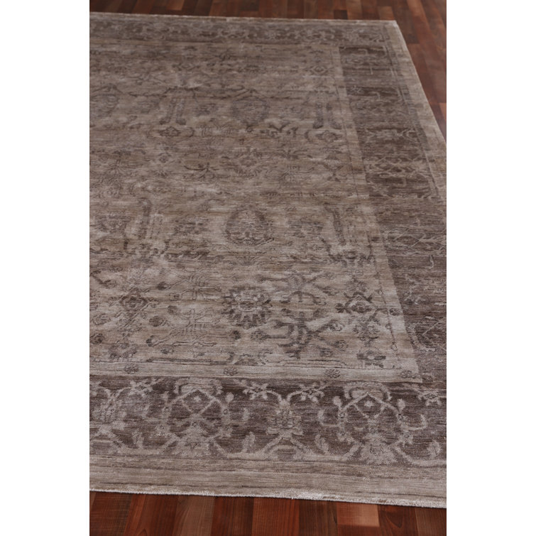 Beige and Light Brown Hand-Knotted Oriental Silk Rug, 9' x 12'