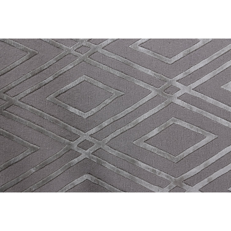 Gray Geometric Hand-knotted Wool Silk 8' x 10' Rug