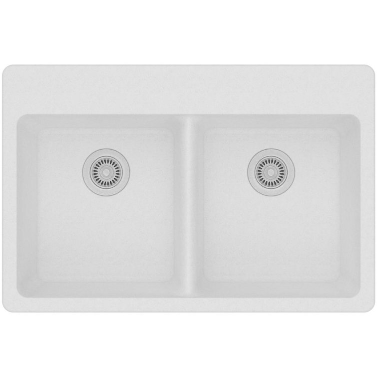 White Quartz Double Bowl Drop-In Kitchen Sink