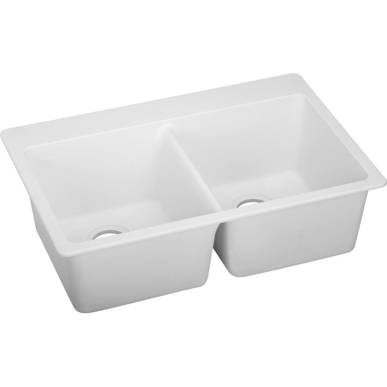 White Quartz Double Bowl Drop-In Kitchen Sink