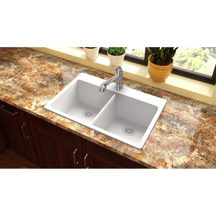 White Quartz Double Bowl Drop-In Kitchen Sink