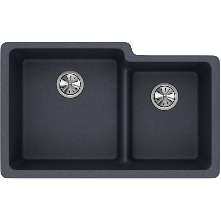 Dusk Gray Stone Double Bowl Undermount Kitchen Sink