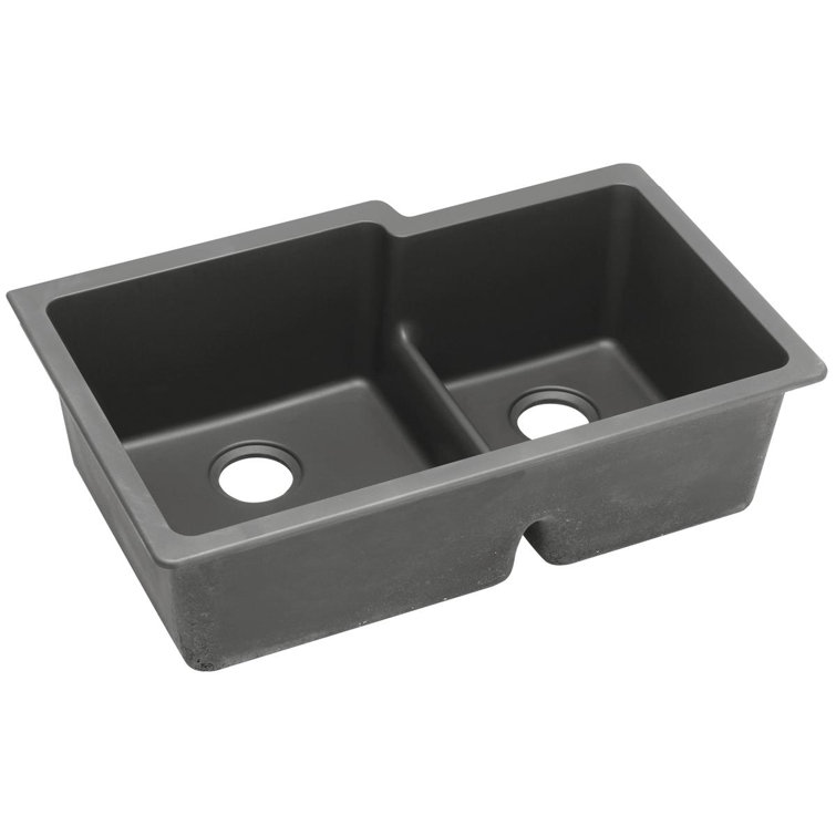 Dusk Gray Stone Double Bowl Undermount Kitchen Sink