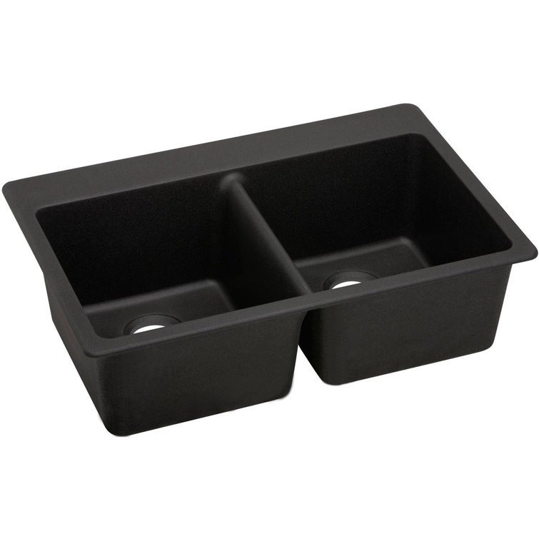 Caviar Black Quartz Double Bowl Drop-In Kitchen Sink