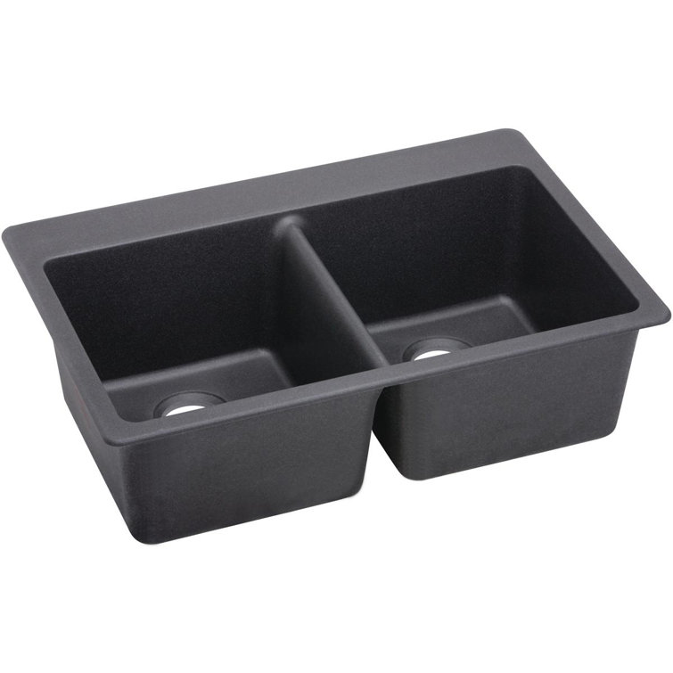 Charcoal Quartz Luxe Double Bowl Drop-In Kitchen Sink