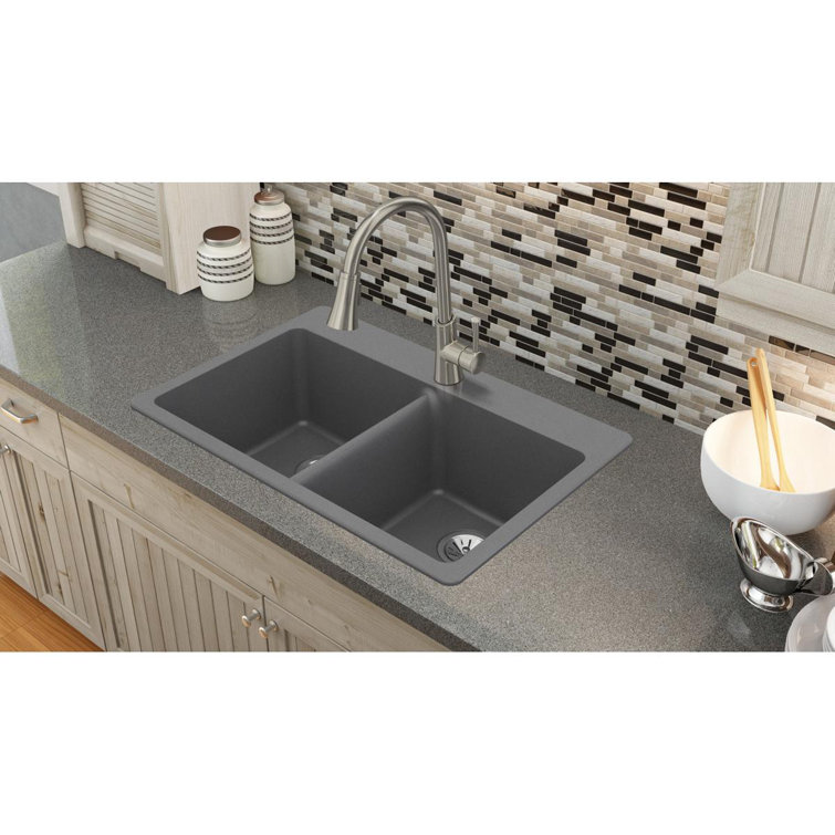 Charcoal Quartz Luxe Double Bowl Drop-In Kitchen Sink