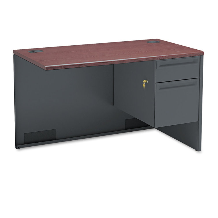 Mahogany and Charcoal Modular Steel Desk with Cable Management