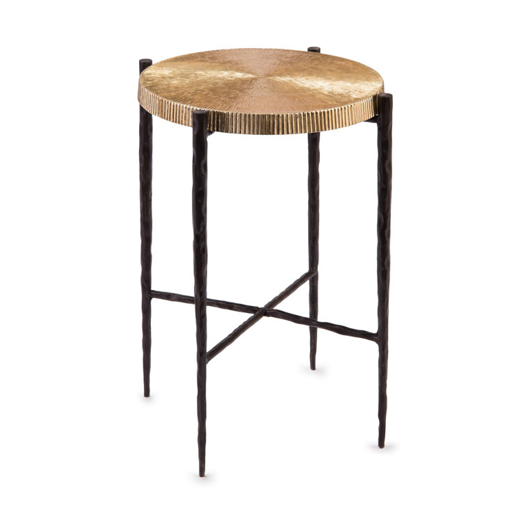 Polished Gold Round Wood & Metal End Table, 15" x 22"