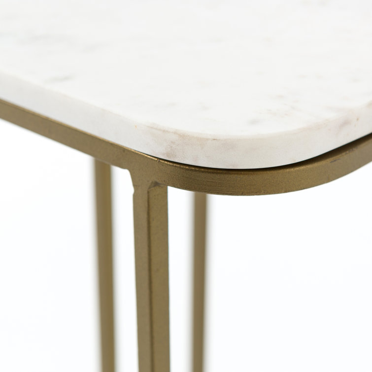 Marlow Polished White Marble and Matte Brass C-Table, 15x19x23 in