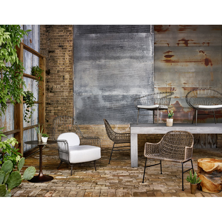 Brown Wicker and Iron Outdoor Dining Armchair