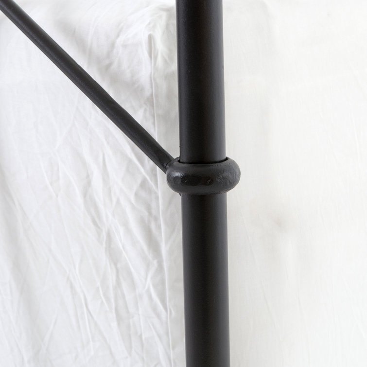 Black Twin Upholstered Metal Frame Bed with Headboard
