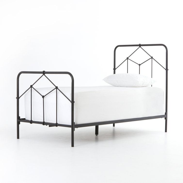 Black Twin Upholstered Metal Frame Bed with Headboard