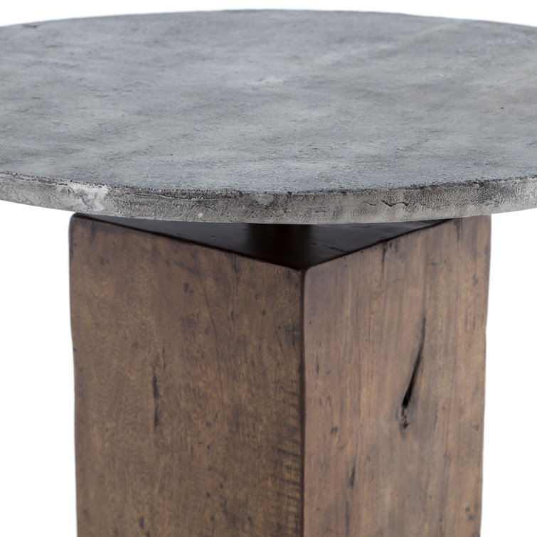 Round Brown and Gray Reclaimed Wood and Marble Dining Table