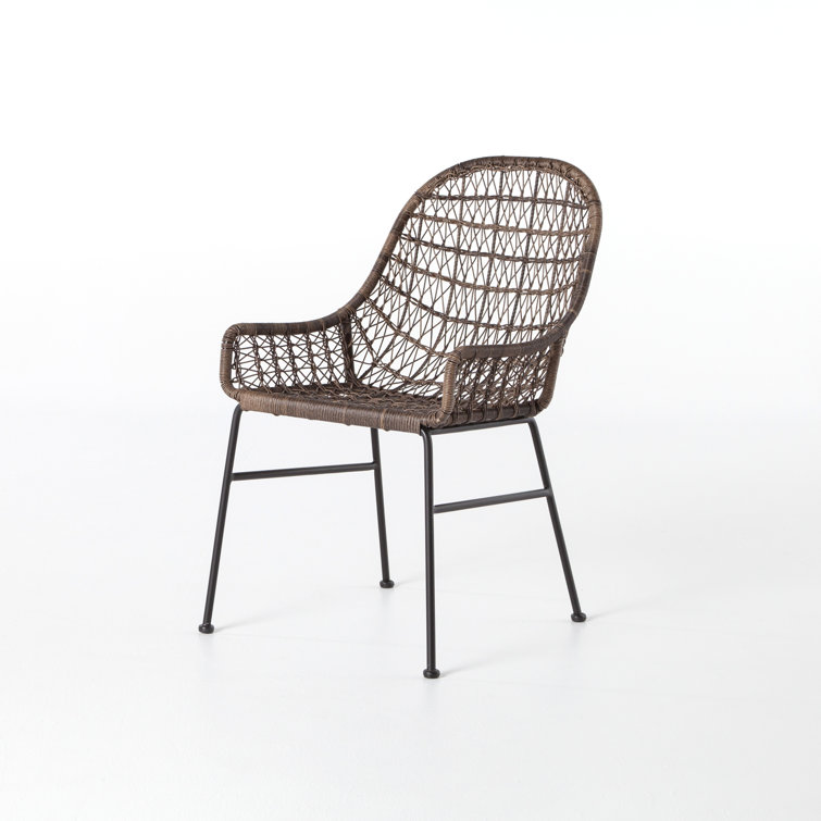 Brown Wicker and Iron Outdoor Dining Armchair