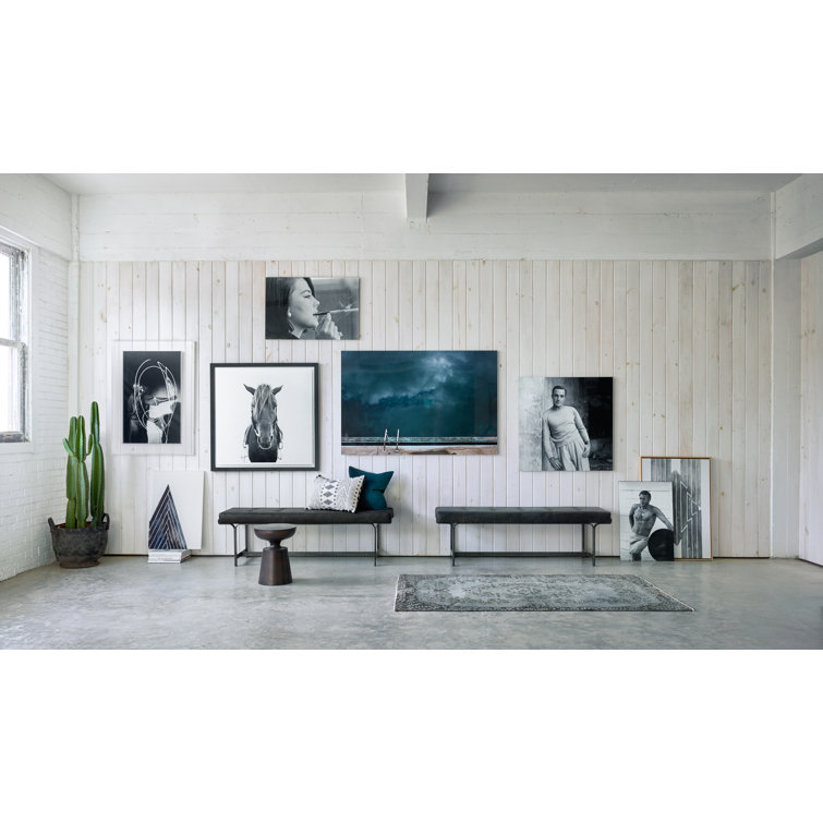 48" Black and White Horse Print with Maple Frame