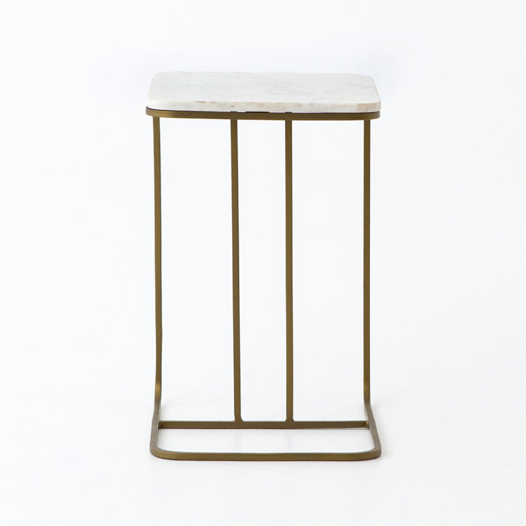 Marlow Polished White Marble and Matte Brass C-Table, 15x19x23 in