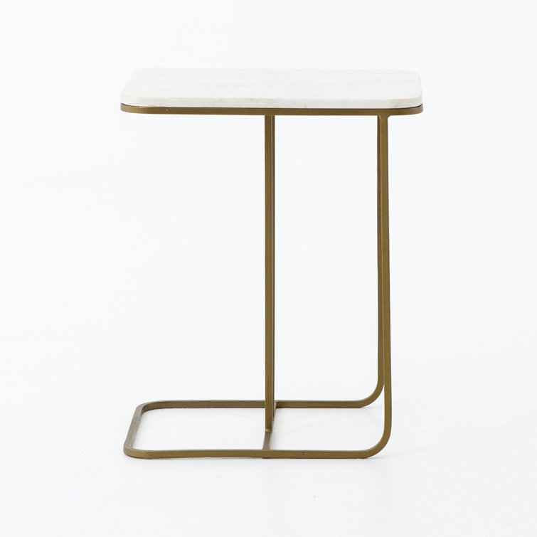 Marlow Polished White Marble and Matte Brass C-Table, 15x19x23 in