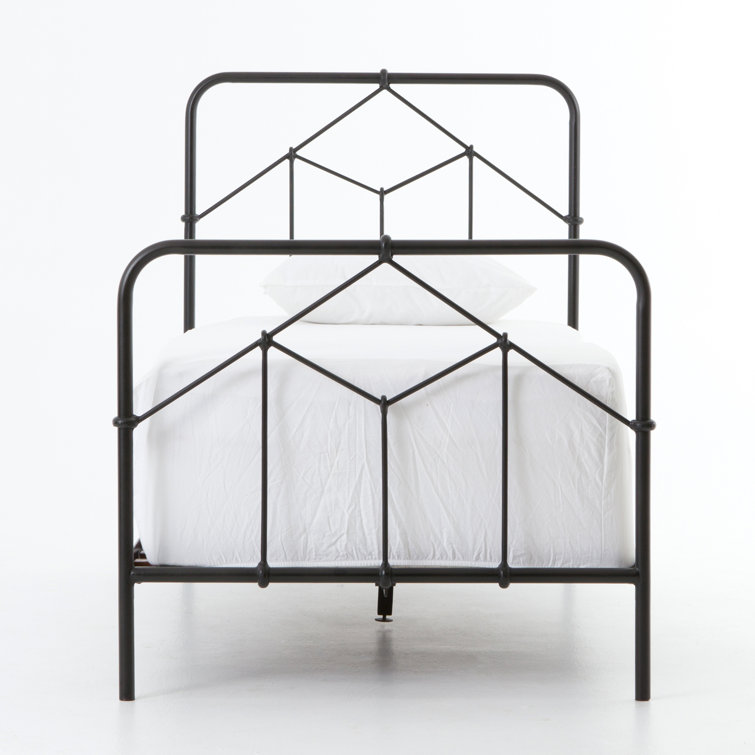 Black Twin Upholstered Metal Frame Bed with Headboard