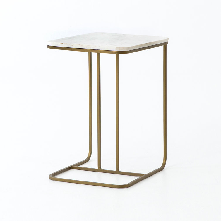 Marlow Polished White Marble and Matte Brass C-Table, 15x19x23 in