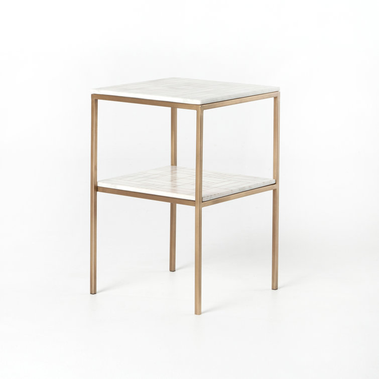 Antique Brass and White Marble 24" End Table