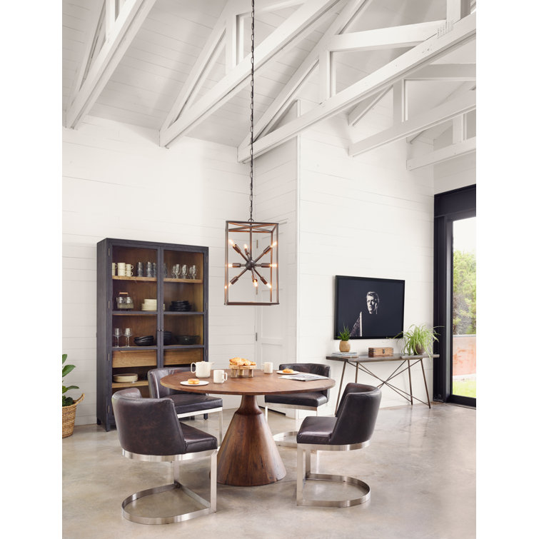 Reclaimed Wood & Marble Round Rustic Dining Table for Six