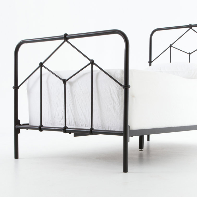 Black Twin Upholstered Metal Frame Bed with Headboard