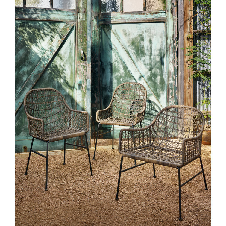Brown Wicker and Iron Outdoor Dining Armchair