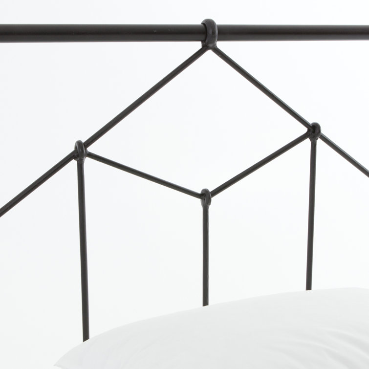 Black Twin Upholstered Metal Frame Bed with Headboard