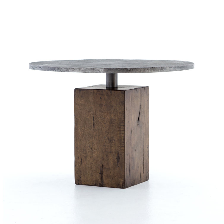 Round Brown and Gray Reclaimed Wood and Marble Dining Table