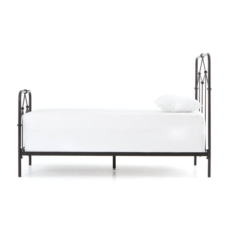 Black Twin Upholstered Metal Frame Bed with Headboard