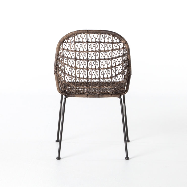 Brown Wicker and Iron Outdoor Dining Armchair