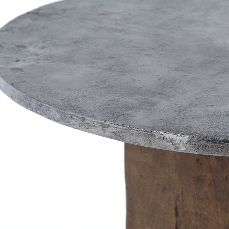 Round Brown and Gray Reclaimed Wood and Marble Dining Table