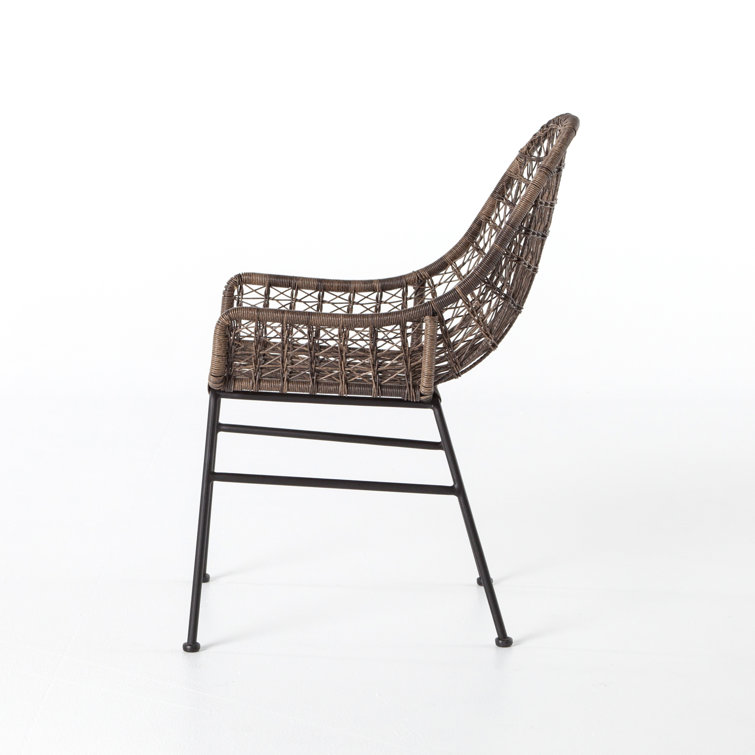 Brown Wicker and Iron Outdoor Dining Armchair