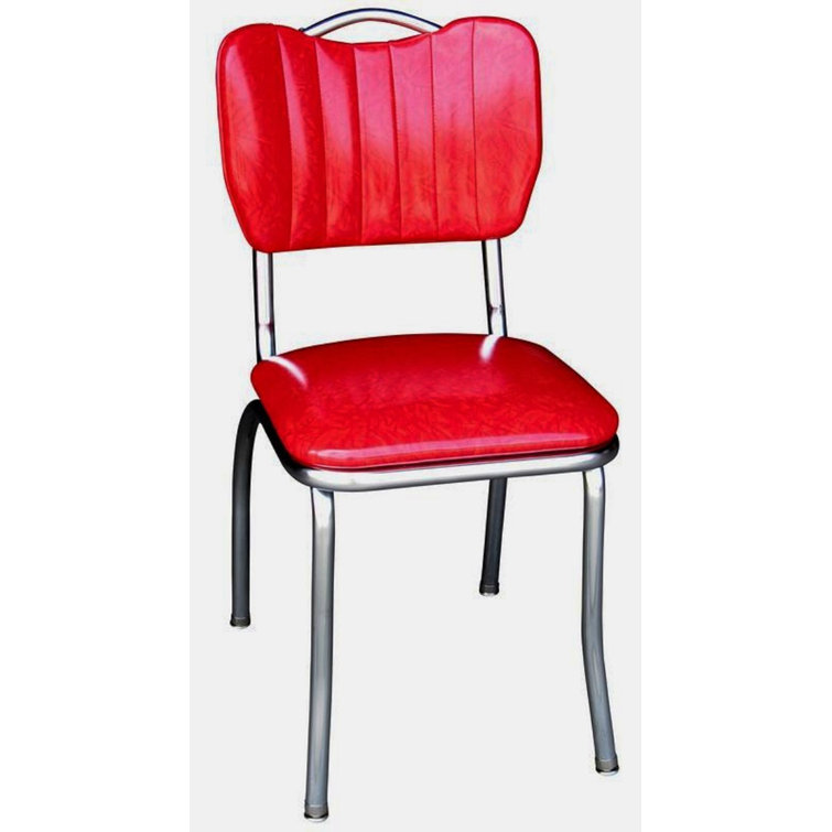 Cracked Ice Red Upholstered Metal Side Chair, 18" High