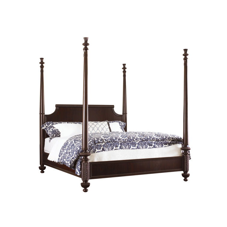 Transitional Brown Upholstered California King Canopy Bed with Storage