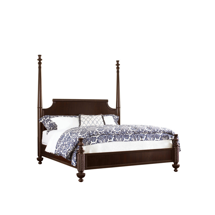 Transitional Brown Upholstered California King Canopy Bed with Storage