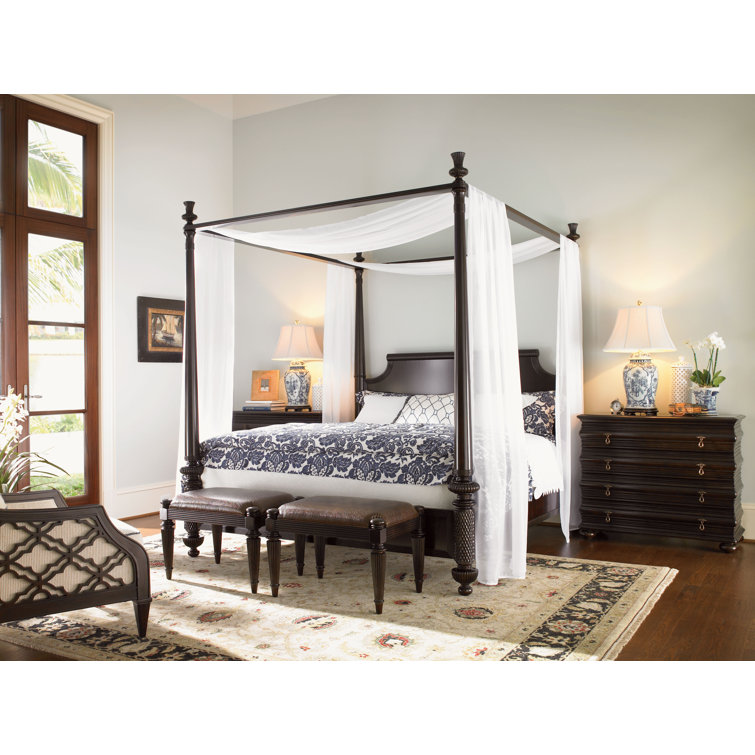 Transitional Brown Upholstered California King Canopy Bed with Storage