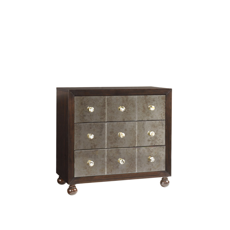 Traditional Brown 3-Drawer Mirrored Nightstand