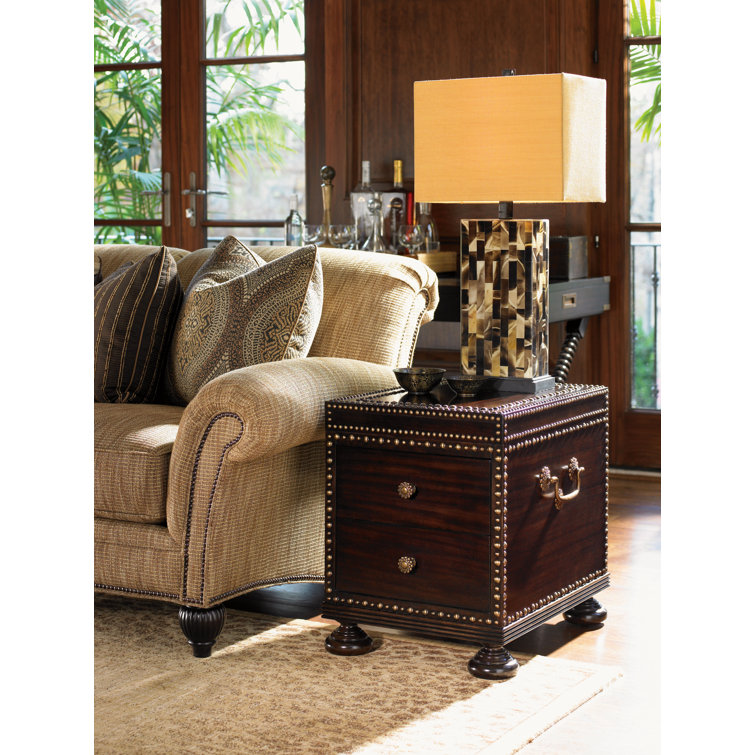 Traditional Mahogany Metal-Accented Round Side Table with Storage