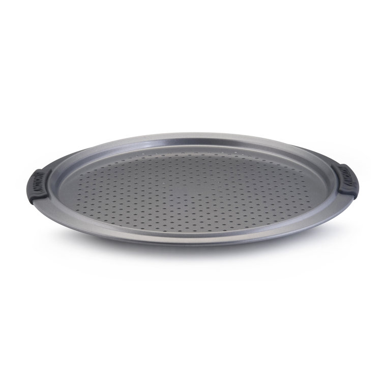 Gray Nonstick Round Perforated Pizza Pan with Silicone Grips